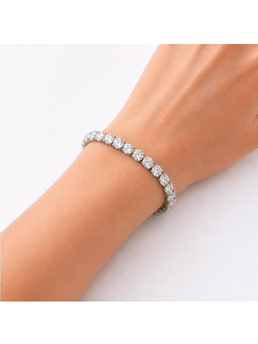 Women's 7mm Round Cubic Zirconia Tennis Bracelet, Silver Plated Bronze, 17.78 cm
